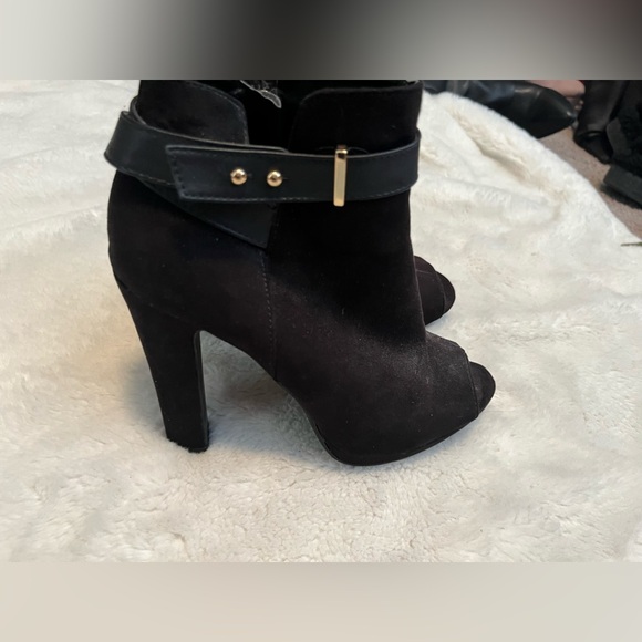Black Suede Peep Toe Booties - Picture 5 of 5